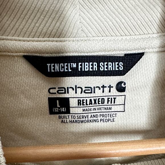 CARHARTT Tencel Fiber Relaxed Fit Half Zip Sweatshirt Oat Milk Cream Sz L {Y4} - Picture 5 of 7